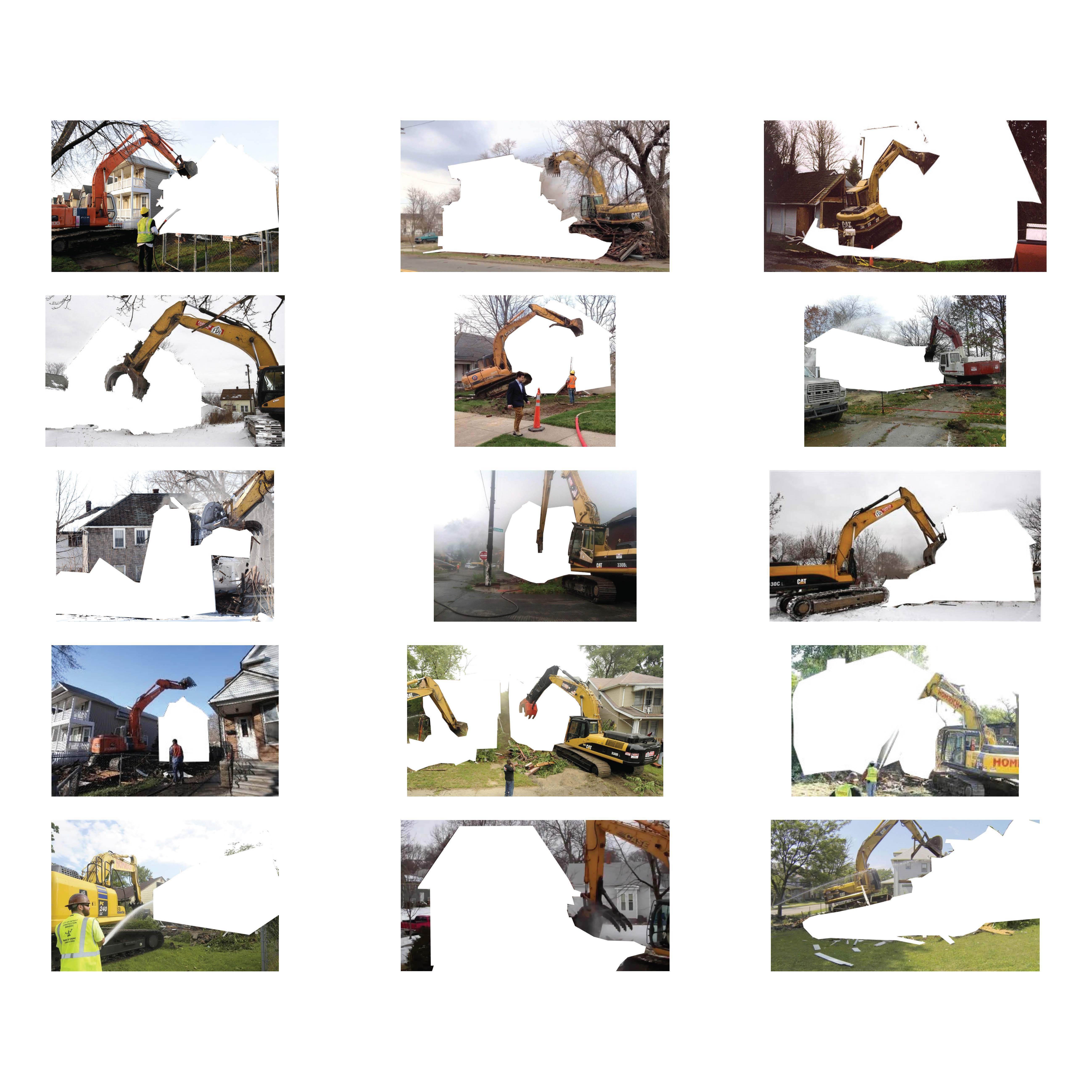 Photo montage of home demolition in Detroit. Part of Spatial Filler project by Jonathan Hanna.